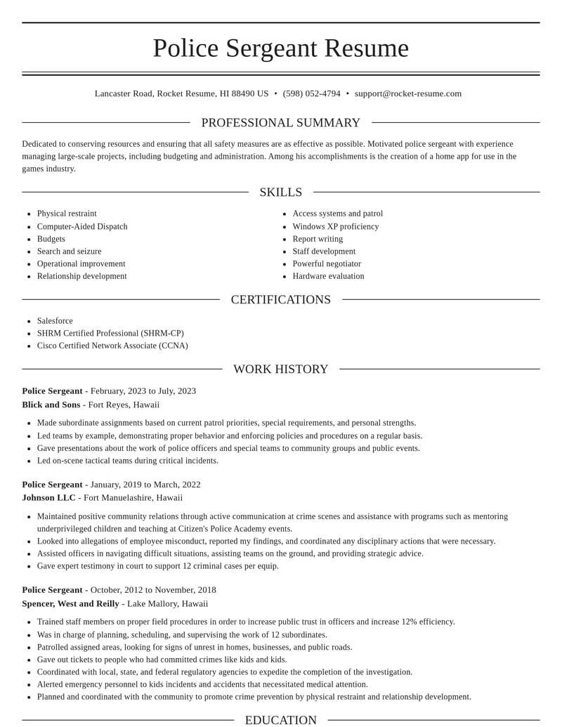 police sergeant law enforcement and security resume elegant template 0 ele