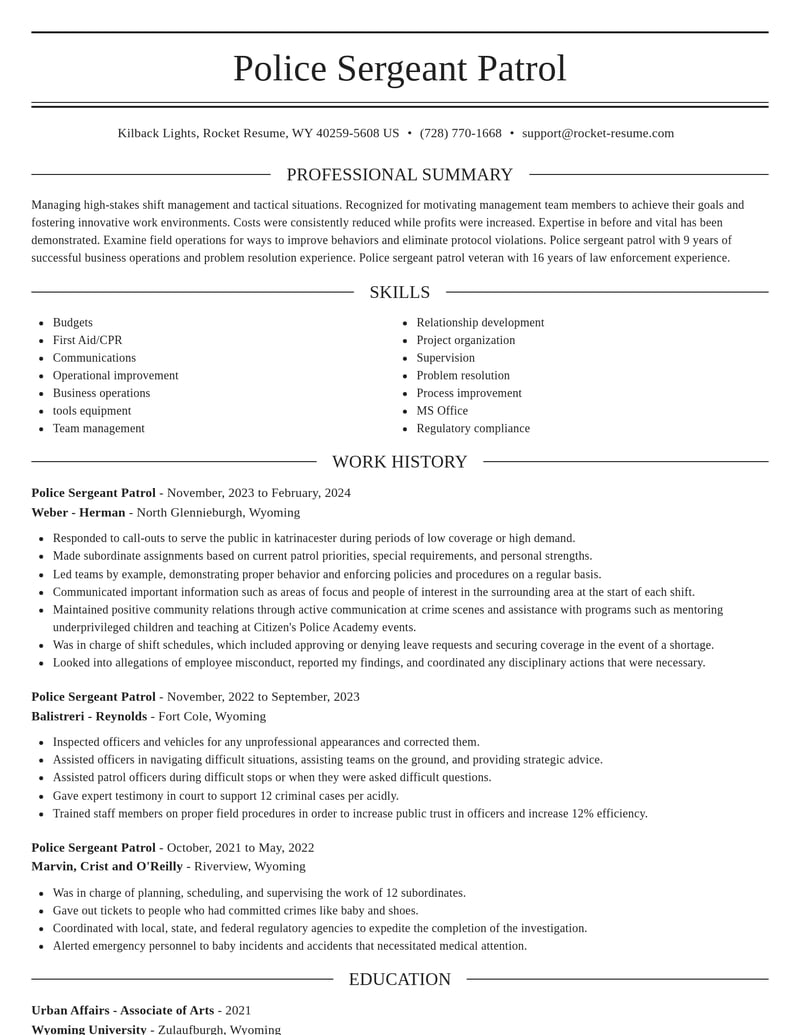 police sergeant patrol law enforcement and security resume elegant template 2 ele