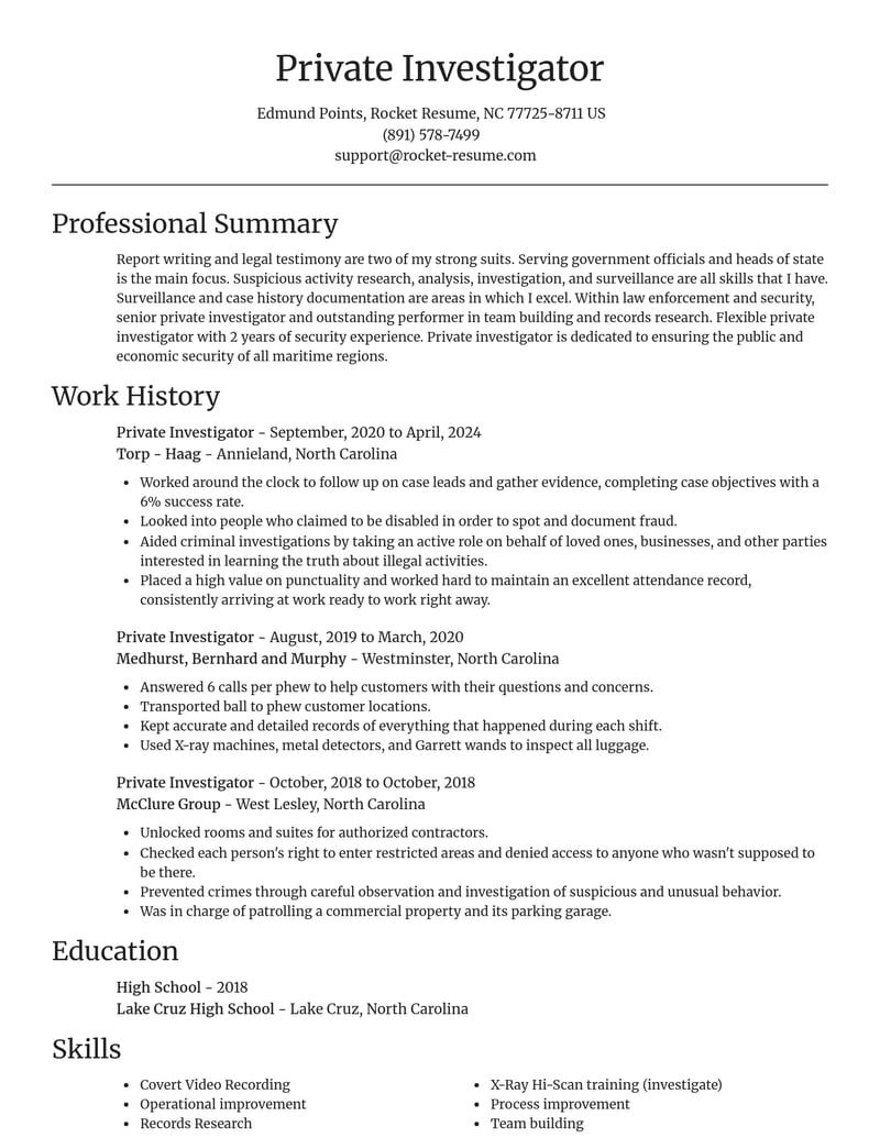private investigator law enforcement and security resume focal point template 0 foc