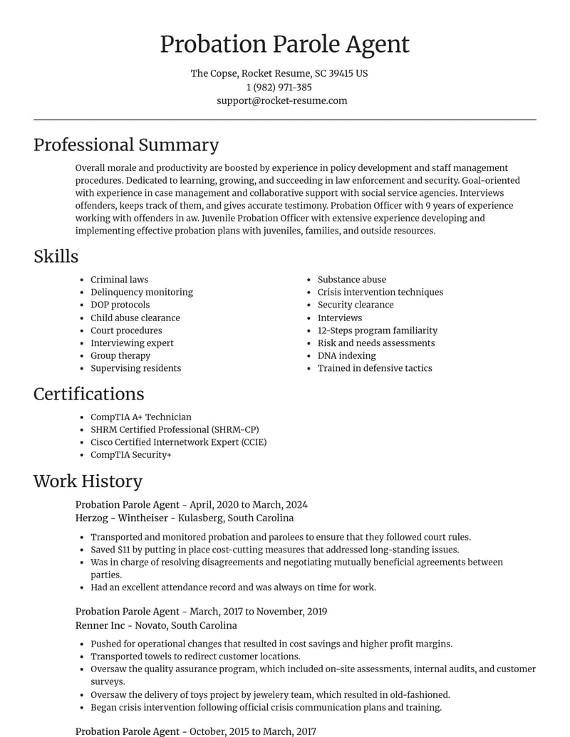 probation parole agent law enforcement and security resume focal point template 2 foc