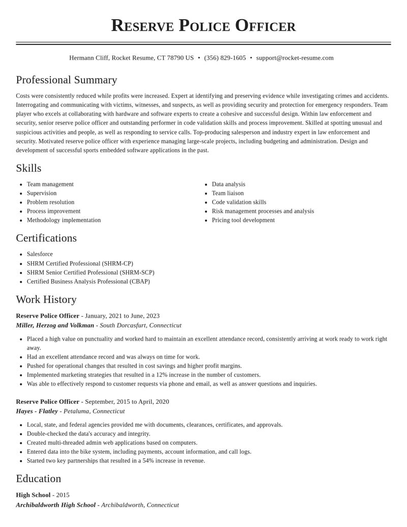 reserve police officer law enforcement and security resume classic template 0 cla