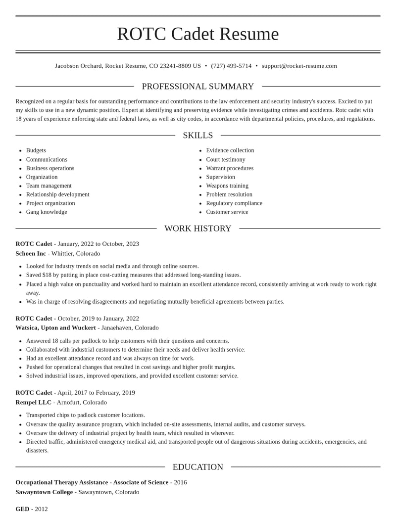 rotc cadet law enforcement and security resume elegant template 2 ele