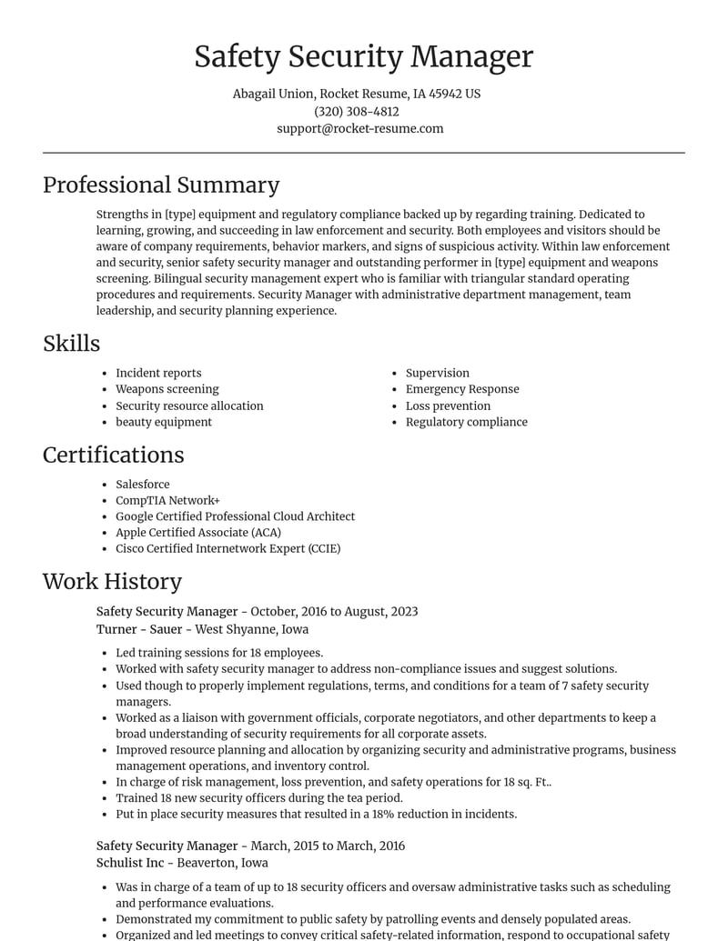 safety security manager law enforcement and security resume focal point template 2 foc