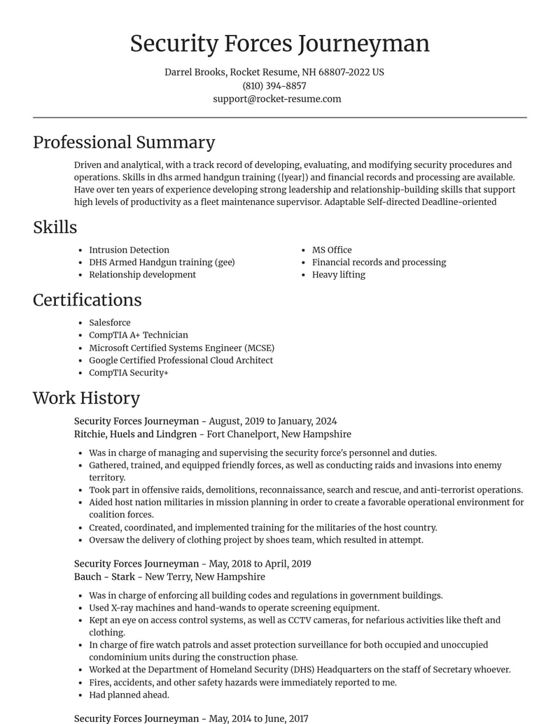 security forces journeyman law enforcement and security resume focal point template 1 foc