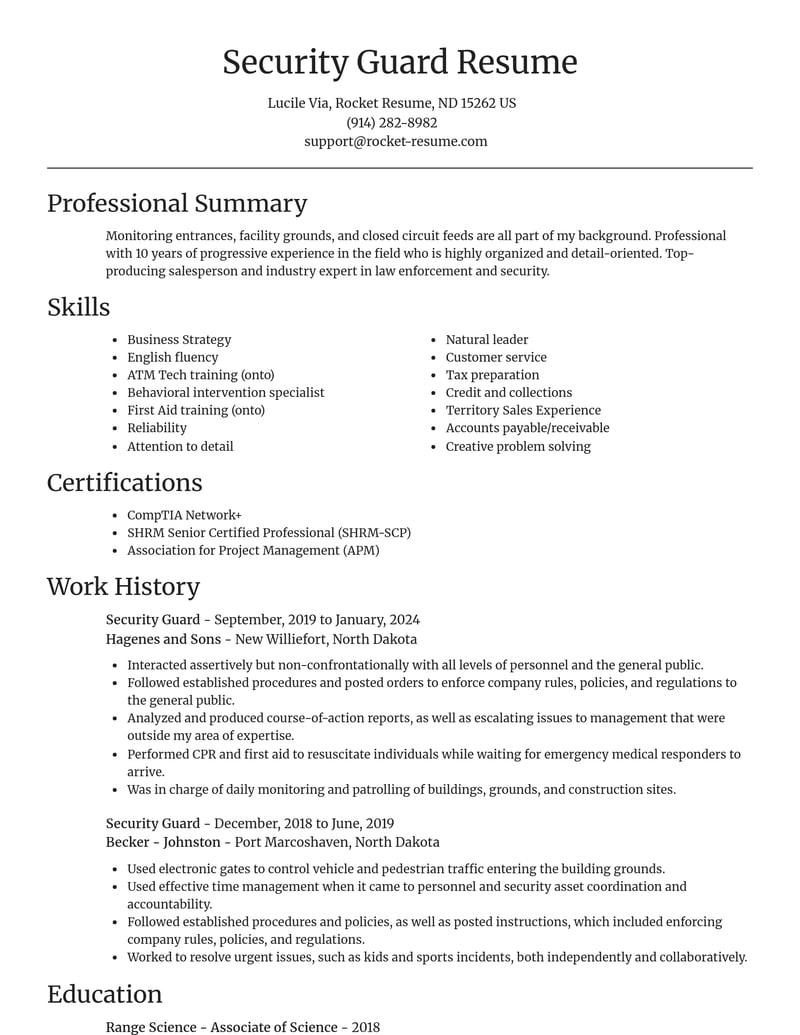 security guard law enforcement and security resume focal point template 2 foc