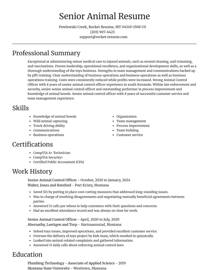 senior animal control officer law enforcement and security resume focal point template 1 foc