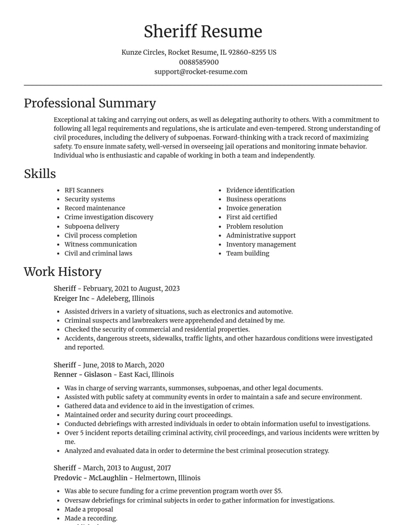 sheriff law enforcement and security resume focal point template 2 foc