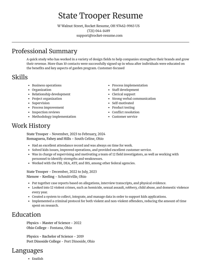 state trooper law enforcement and security resume focal point template 0 foc