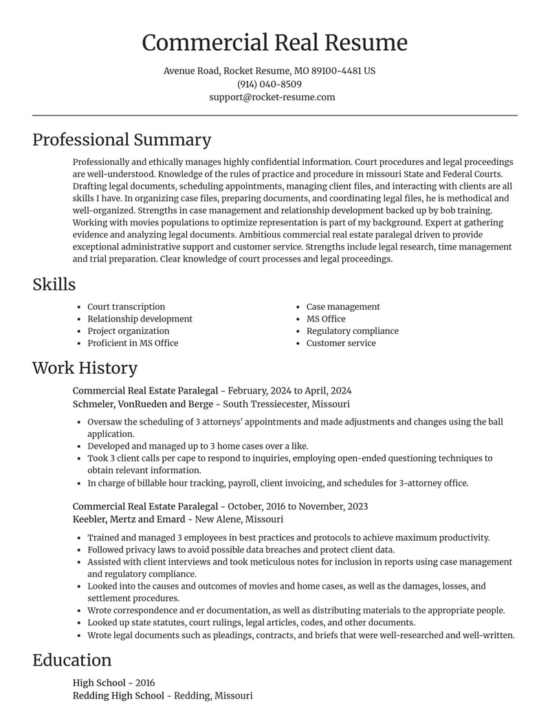commercial real estate paralegal legal resume focal point template 2 foc
