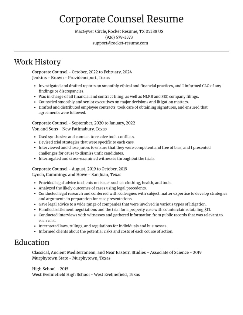 corporate counsel legal resume focal point template 0 foc