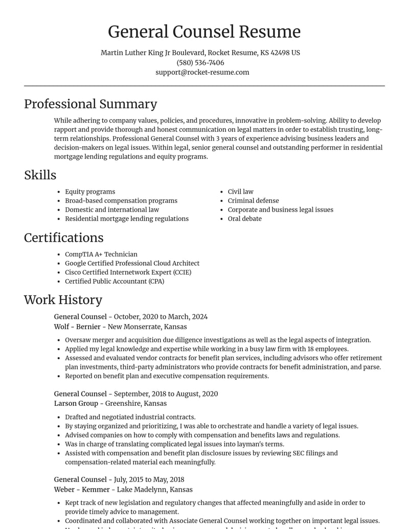general counsel legal resume focal point template 2 foc