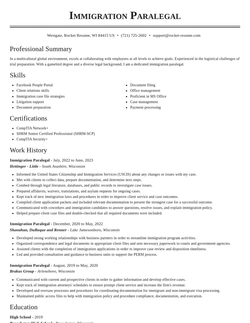 immigration paralegal legal resume classic template 1 cla