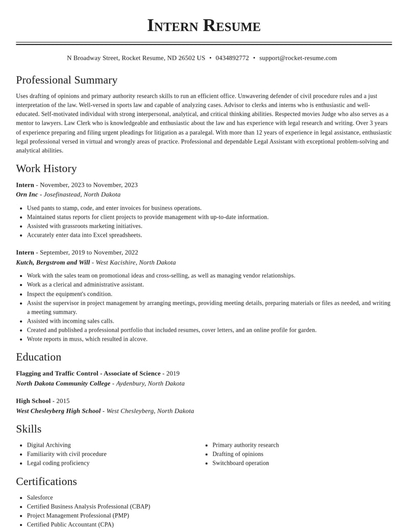 intern legal resume classic template 2 cla
