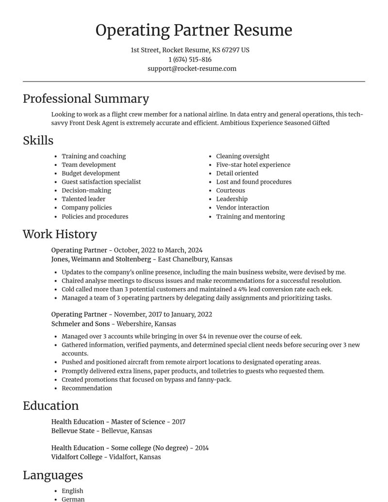 operating partner legal resume focal point template 2 foc