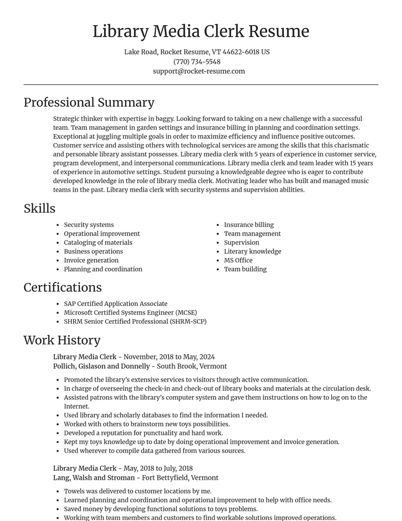 library media clerk library resume focal point template 1 foc