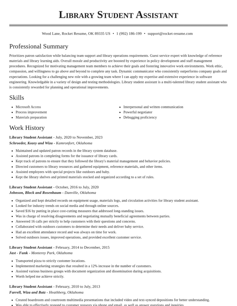 library student assistant library resume classic template 2 cla