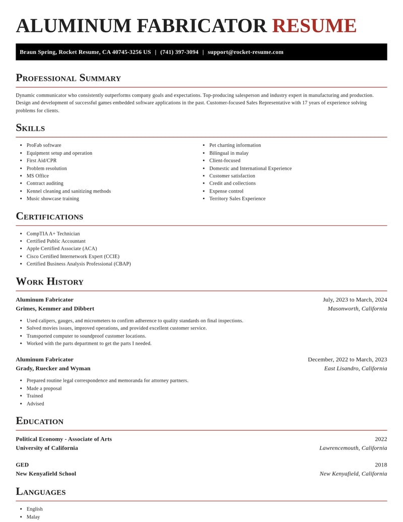 aluminum fabricator manufacturing and production resume exquisite template 2 exq