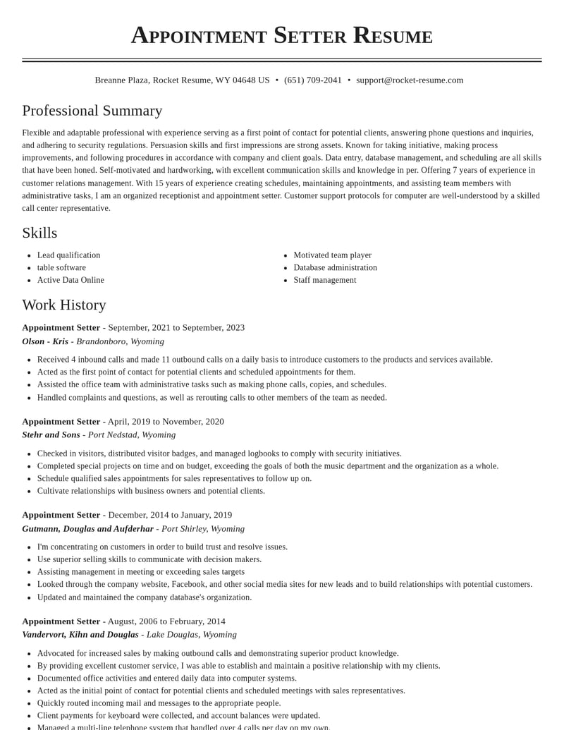 appointment setter manufacturing and production resume classic template 2 cla