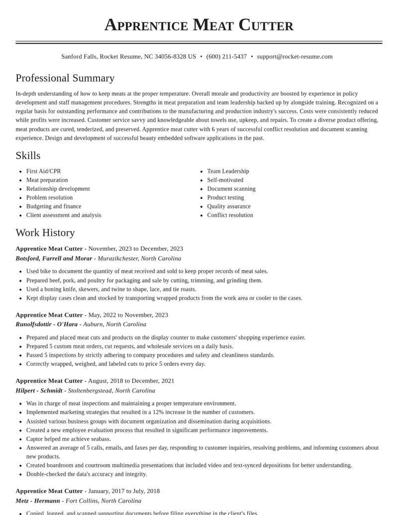 apprentice meat cutter manufacturing and production resume classic template 2 cla