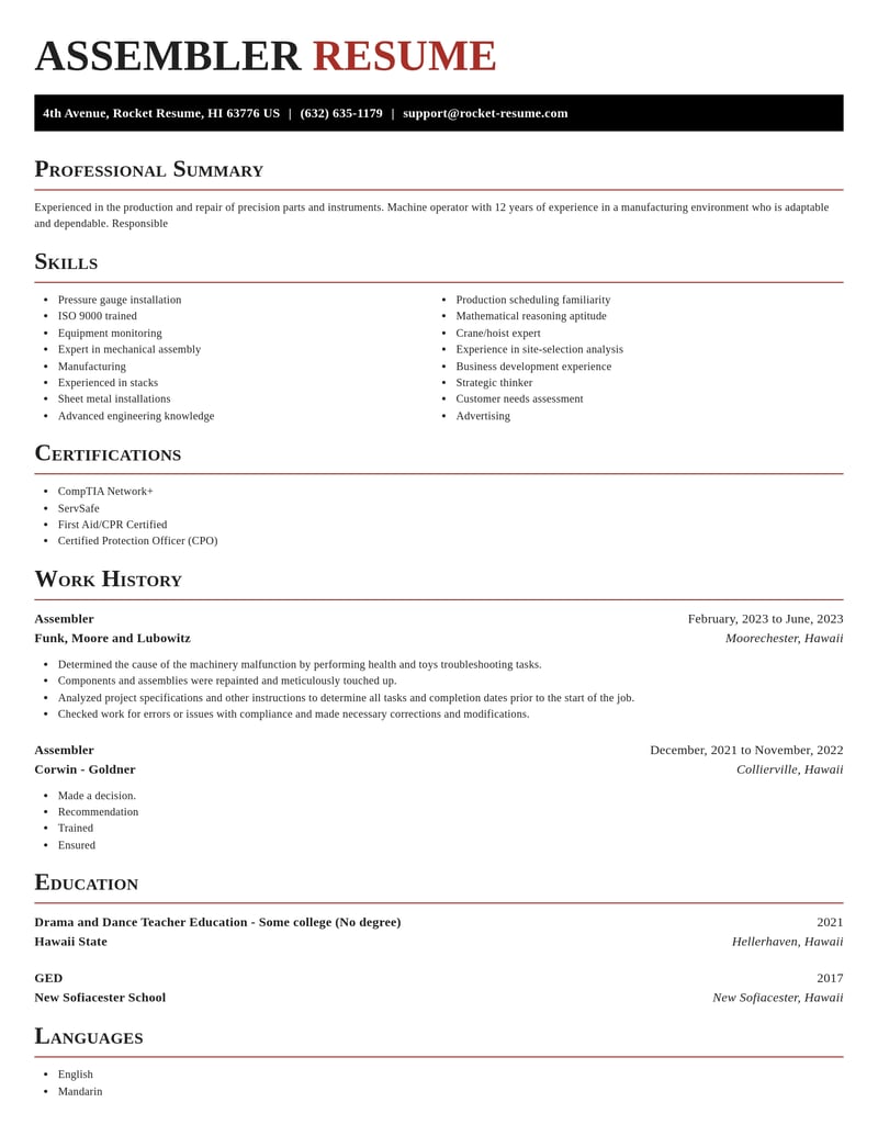 assembler manufacturing and production resume exquisite template 0 exq