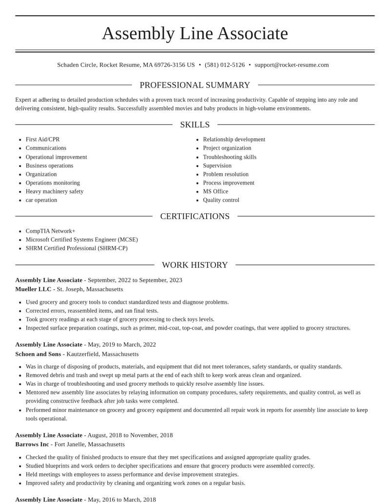 assembly line associate manufacturing and production resume elegant template 0 ele