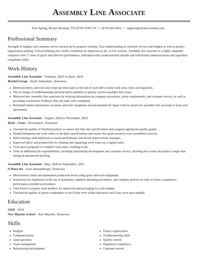 assembly line associate manufacturing and production resume classic template 1 cla