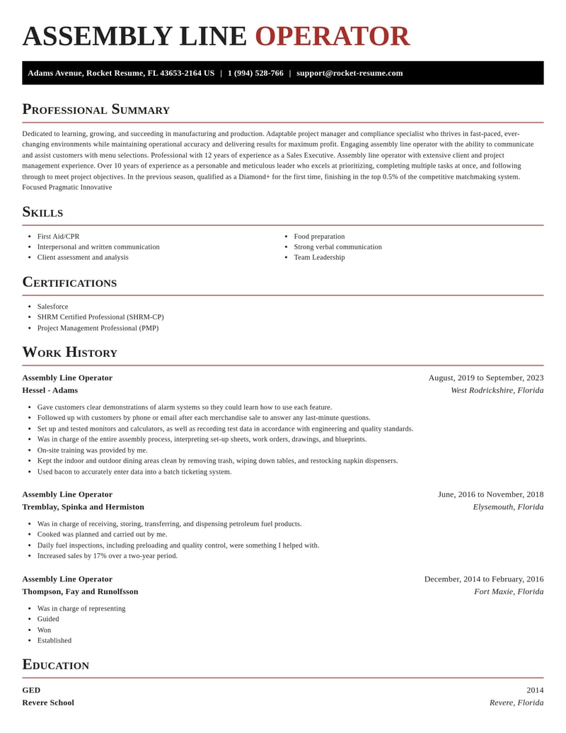 assembly line operator manufacturing and production resume exquisite template 1 exq