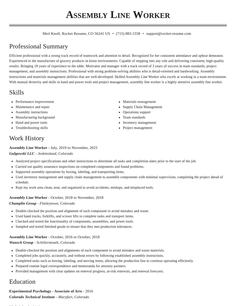 assembly line worker manufacturing and production resume classic template 2 cla