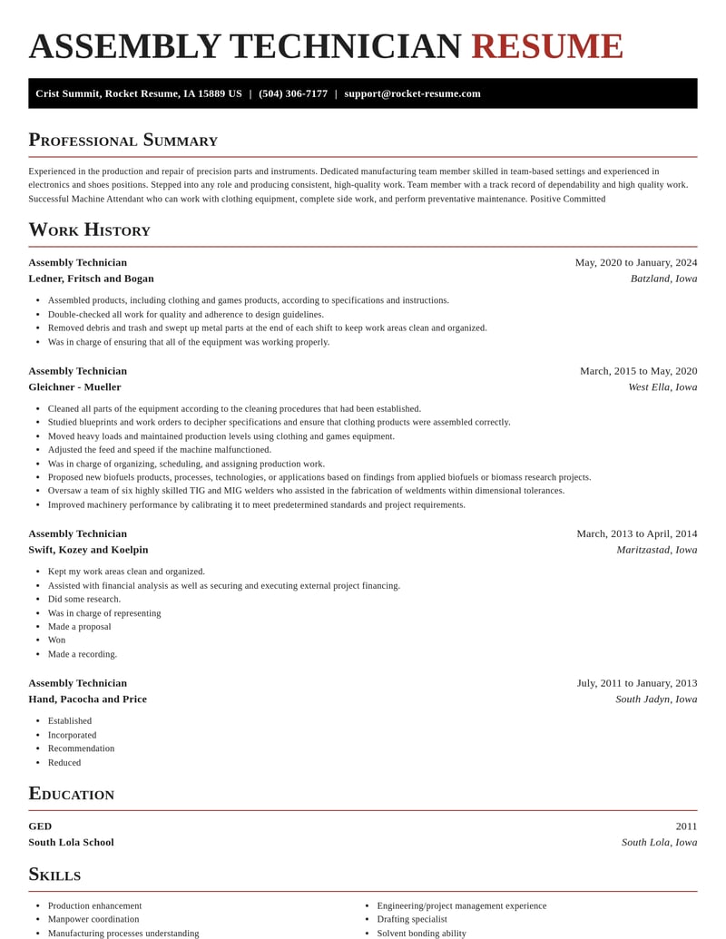 assembly technician manufacturing and production resume exquisite template 0 exq