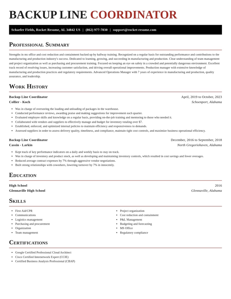 backup line coordinator manufacturing and production resume exquisite template 1 exq