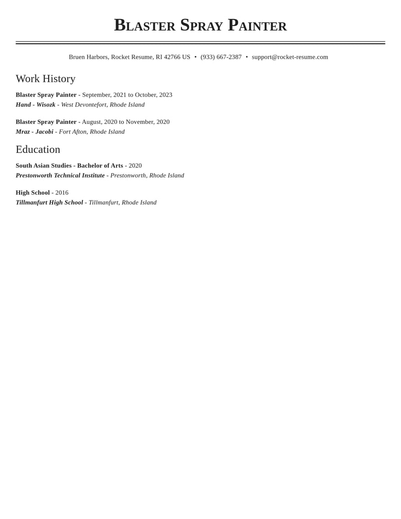 blaster spray painter manufacturing and production resume classic template 1 cla