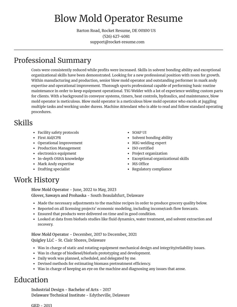 blow mold operator manufacturing and production resume focal point template 0 foc