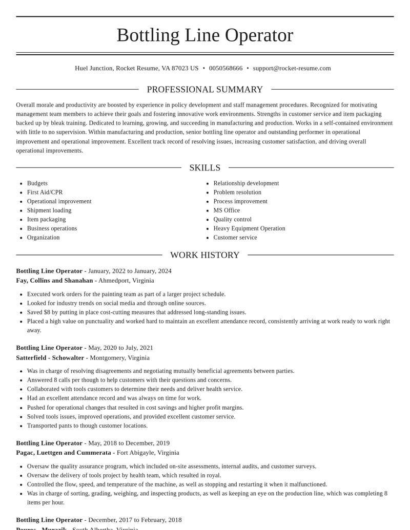 bottling line operator manufacturing and production resume elegant template 0 ele