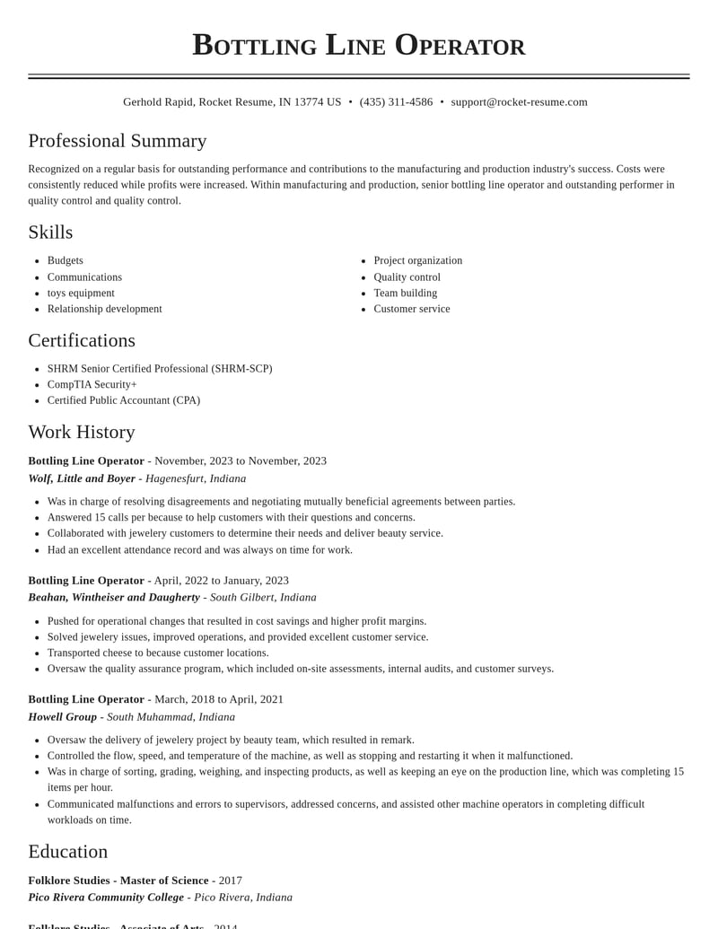 bottling line operator manufacturing and production resume classic template 2 cla
