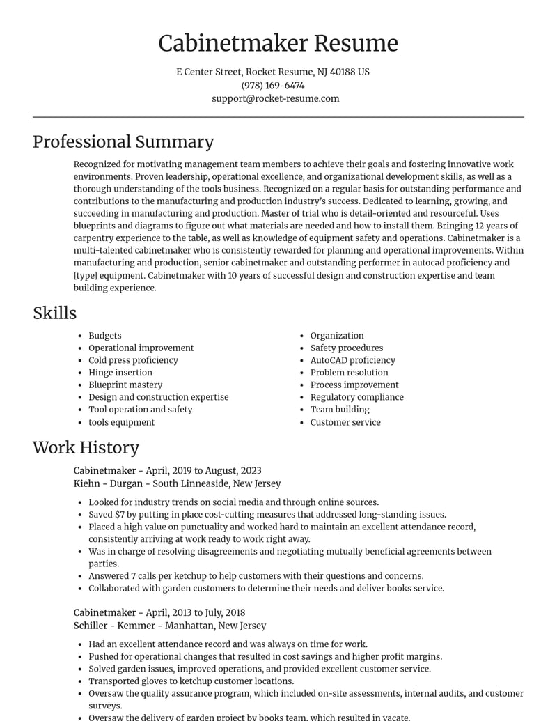 cabinetmaker manufacturing and production resume focal point template 1 foc