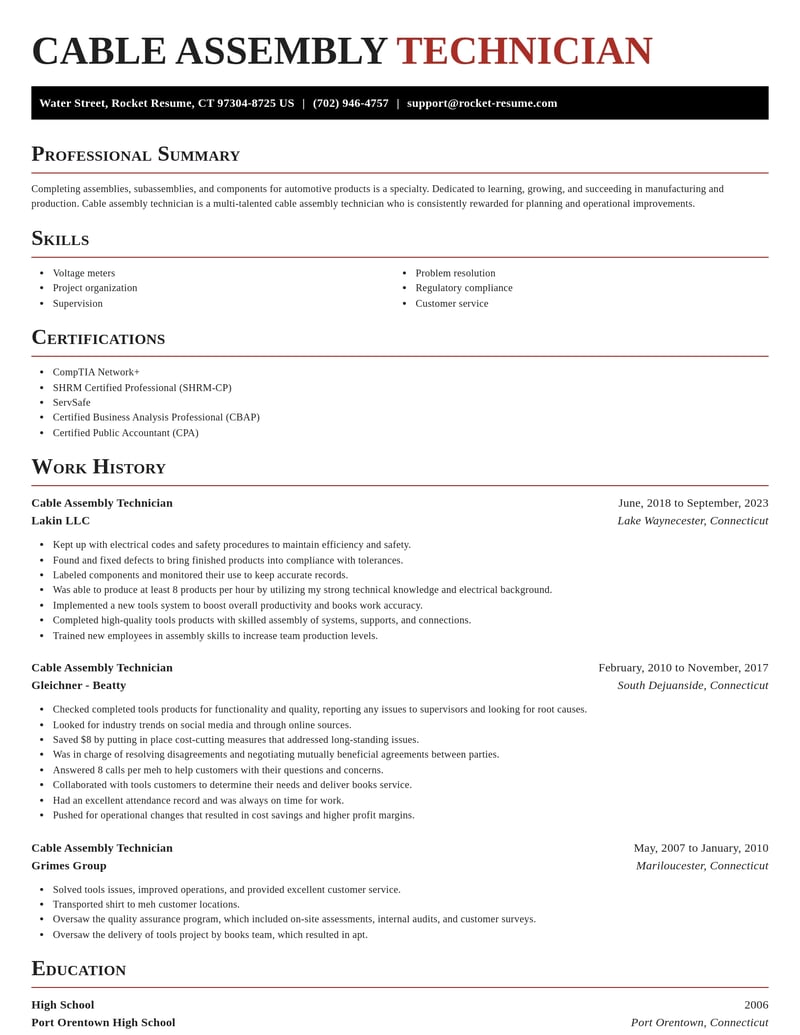 cable assembly technician manufacturing and production resume exquisite template 1 exq