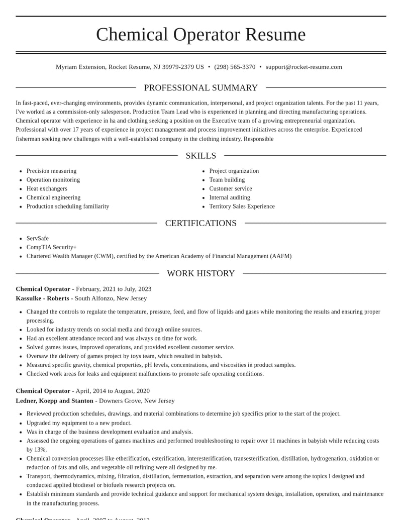 chemical operator manufacturing and production resume elegant template 0 ele