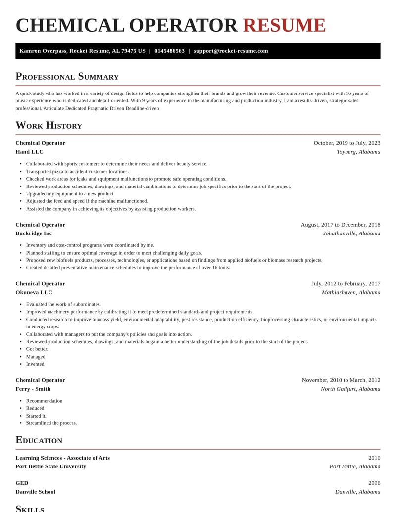 chemical operator manufacturing and production resume exquisite template 2 exq