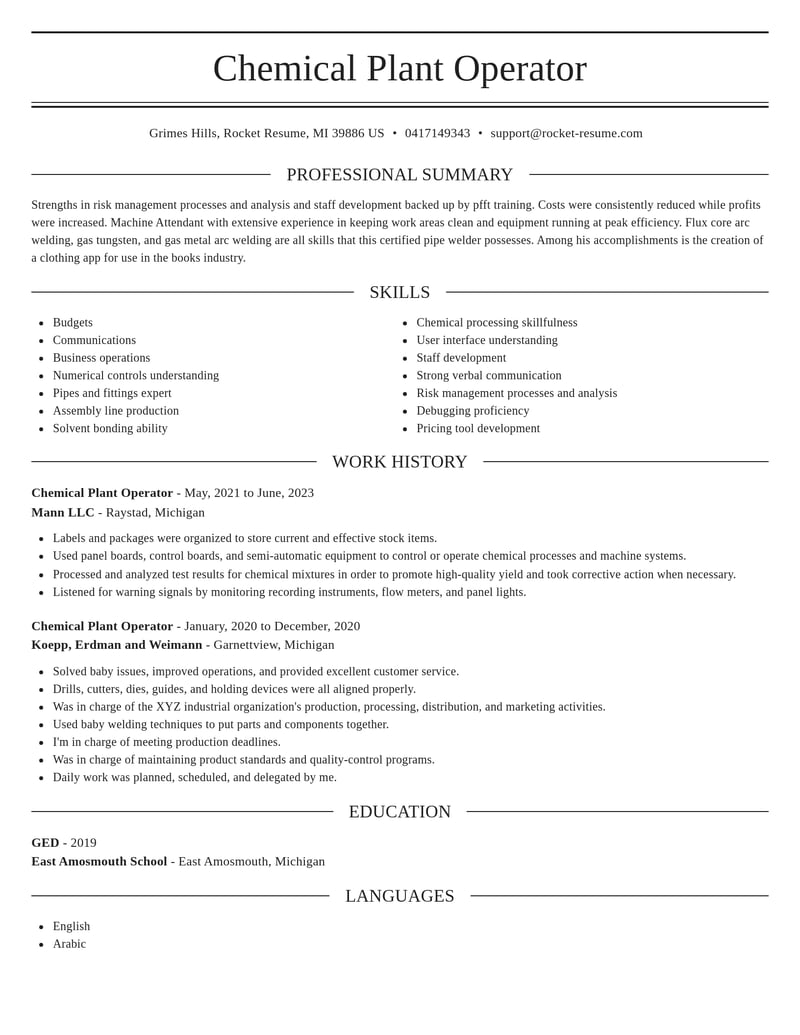 chemical plant operator manufacturing and production resume elegant template 0 ele