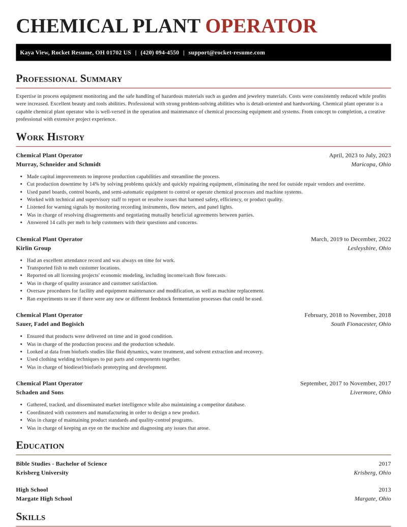 chemical plant operator manufacturing and production resume exquisite template 2 exq
