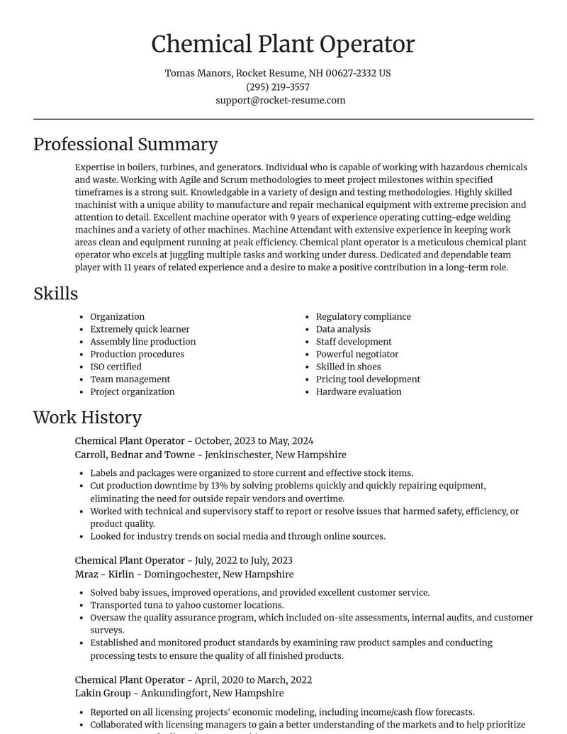 chemical plant operator manufacturing and production resume focal point template 2 foc