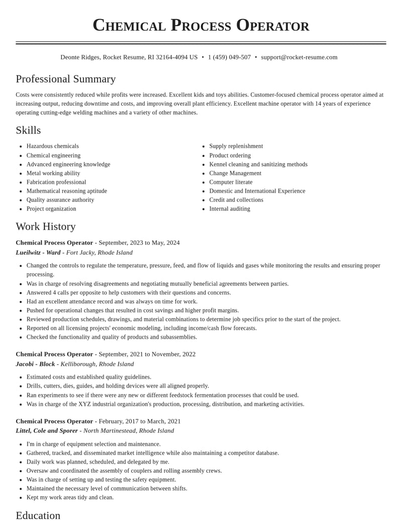 chemical process operator manufacturing and production resume classic template 1 cla