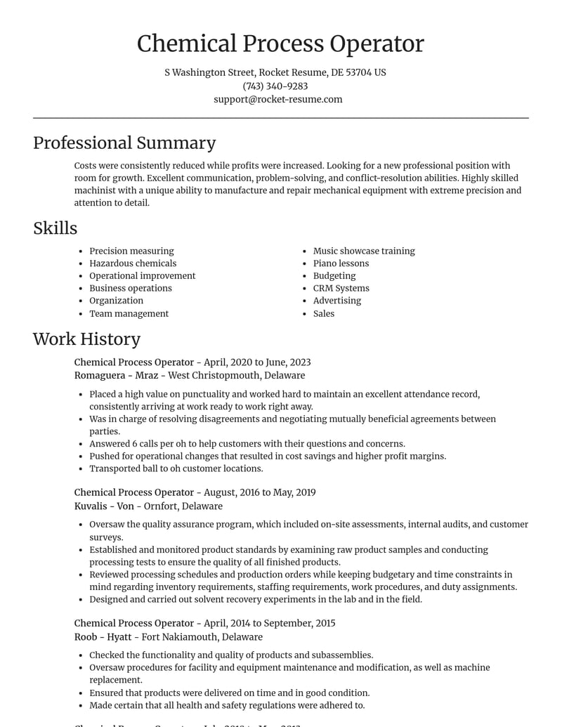 chemical process operator manufacturing and production resume focal point template 2 foc