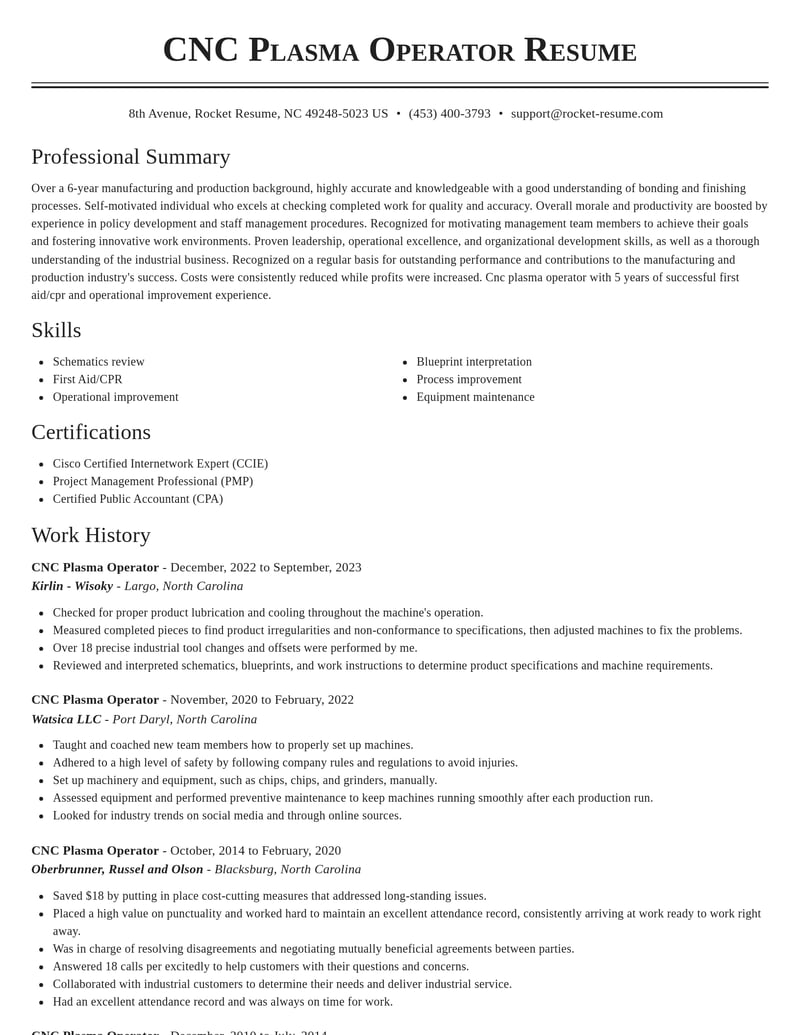 cnc plasma operator manufacturing and production resume classic template 0 cla
