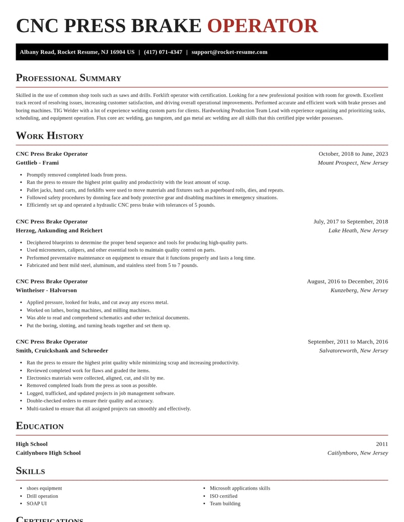 cnc press brake operator manufacturing and production resume exquisite template 1 exq