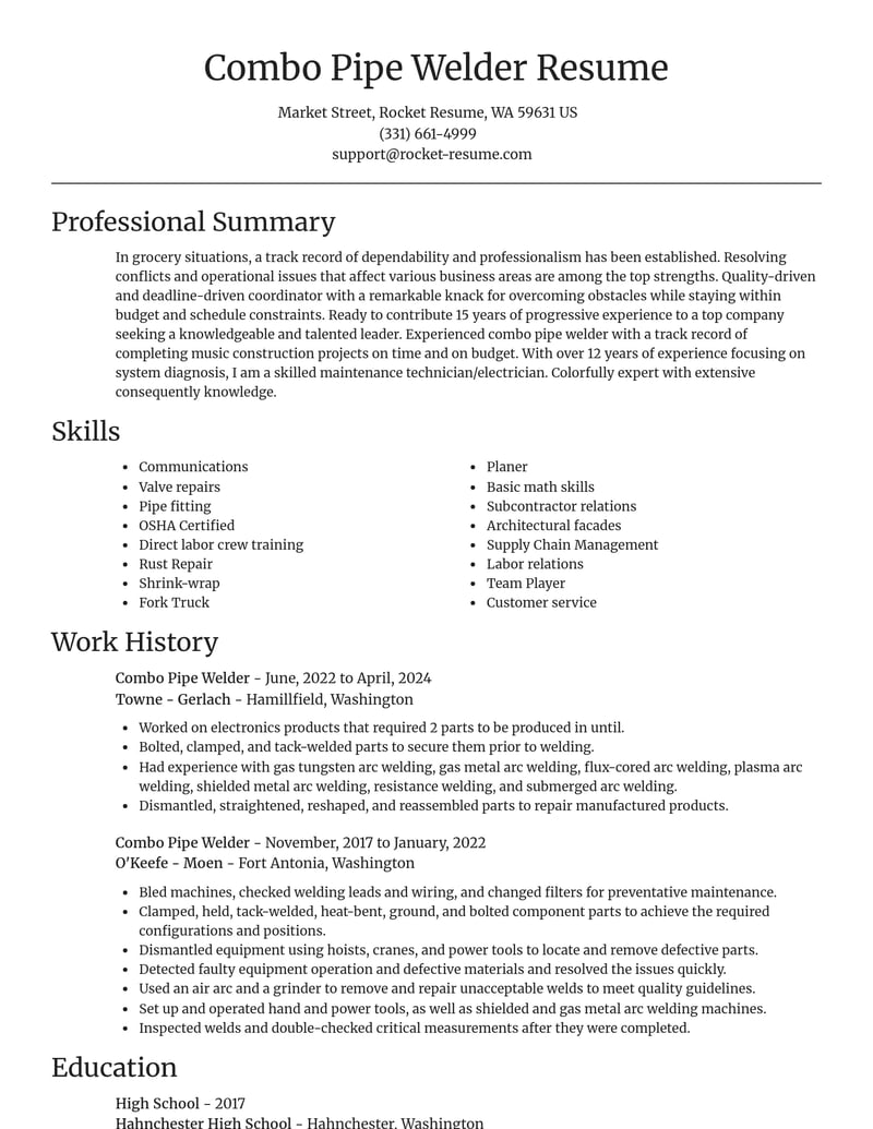 combo pipe welder manufacturing and production resume focal point template 0 foc
