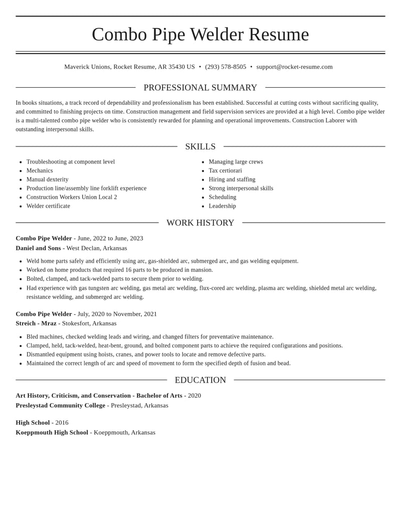 combo pipe welder manufacturing and production resume elegant template 2 ele