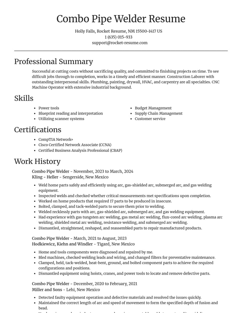 combo pipe welder manufacturing and production resume focal point template 2 foc