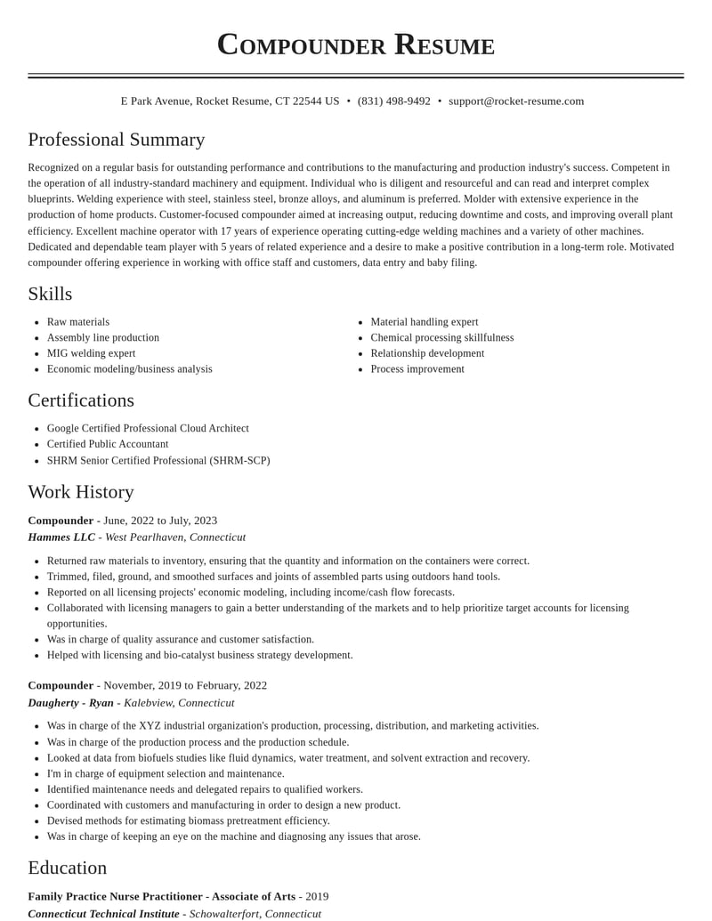 compounder manufacturing and production resume classic template 0 cla