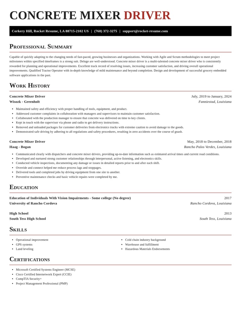 concrete mixer driver manufacturing and production resume exquisite template 2 exq